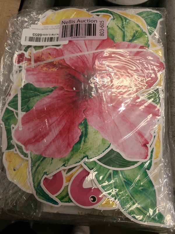 Photo 1 of 3 Pack Hawaiian Luau Party Decorations, Hawaiian Backdrop with Aloha Banner, Green Orange Gold Tinsel Fringe Luau Photo Booth Props for Hawaiian Tropical Birthday Party Decorations