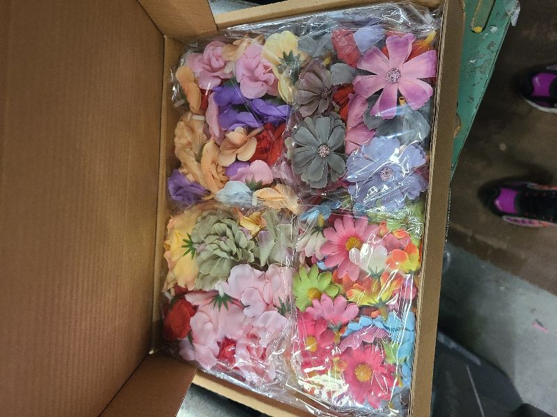 Photo 1 of 210 Pcs Mini Silk Flower Heads Small Fake Rose Daisy Faux Flowers Bulk for Crafts Artificial 3D Loose Fabric Flowers Heads Sunflower Bulk for Wedding Hair Cap Dresses Decorations (Bright Colors Mixed)