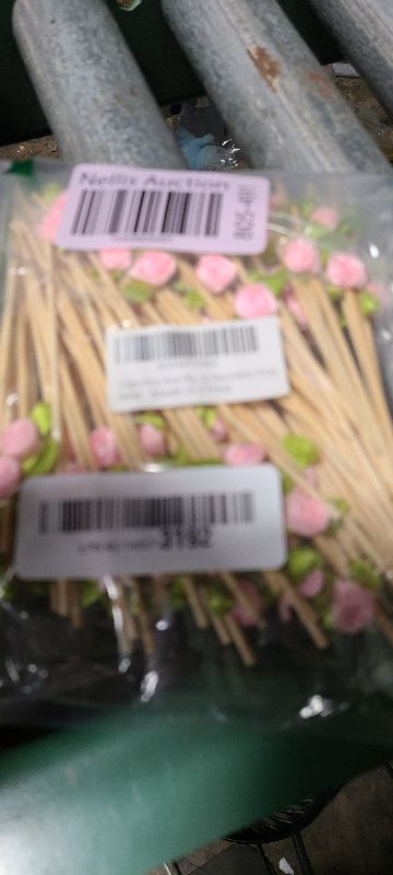 Photo 1 of 120pcs Pink Rose Flower Cocktail Picks 4.7 Inch, Valentine Decorations Toothpicks for Appetizers Bamboo Fruit Skewers Food Picks for Wedding Valentine Holiday Party Decoration (Pink)