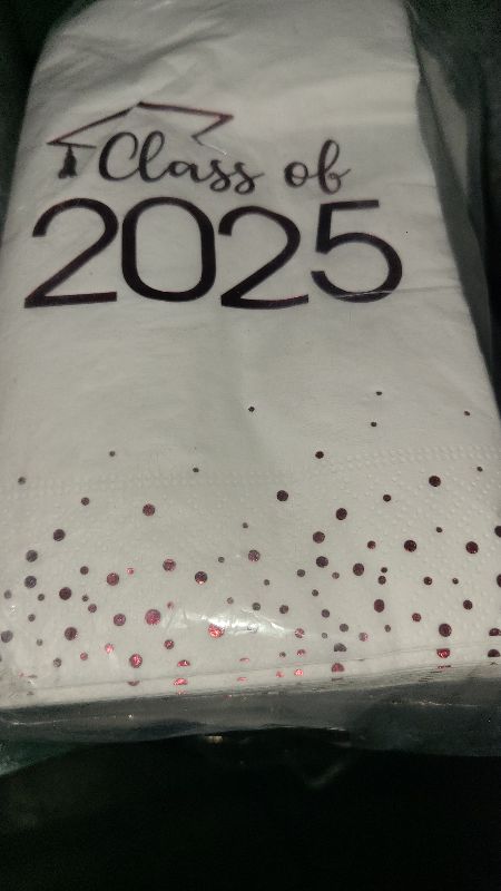 Photo 1 of 100pcs Class of 2025 Graduation Napkins, Disposable Congrats Grad Cocktail Napkins Foil Dot Paper Hand Towels for 2025 High School University College Graduation Party Decorations (White Maroon?
