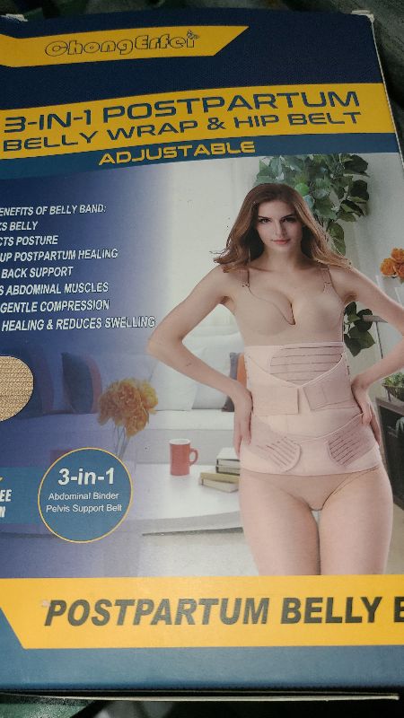 Photo 1 of 3 in 1 Postpartum Belly Band - Postpartum Belly Support Recovery Wrap, After Birth Brace, Slimming Girdles, Body Shaper Waist Shapewear, Post Surgery Pregnancy Belly Support Band (S/M, Beige)