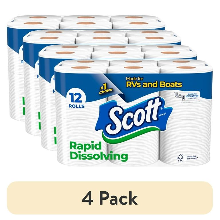 Photo 1 of (4 pack) Scott Rapid-Dissolving Toilet Paper for RVs & Boats, 12 Double Rolls