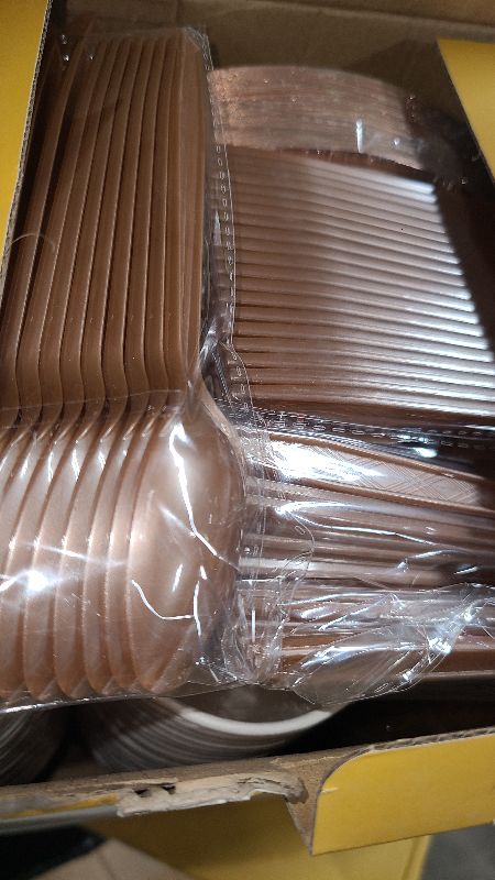 Photo 1 of 480 Piece Rose Gold Dinnerware Set for 60 Guests,Floral Style Fancy Disposable Plates for Party,Include:Dinner Plates,Dessert Plates,straws,Napkins,Knives,Forks,Spoons and Cups