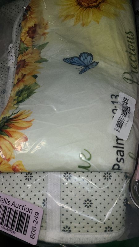 Photo 1 of 4 PCS Bathroom Shower Curtain Sets Sunflower Bathroom Set Yellow Shower Curtain with Rugs and Toilet Lid Cover Encouraging Bible Verse Floral Bathroom Decor Set Accessories