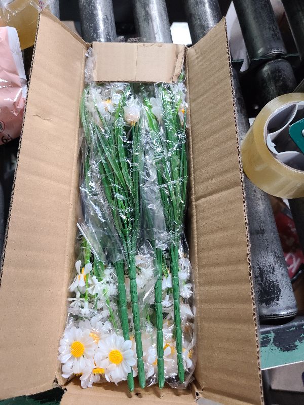 Photo 1 of 8 Bundles Artificial Daisy Flowers for Outdoors Summer Decor, UV Resistant Faux Cemetery Flowers Plastic Greenery Shrub Fake Artificial Plants Outside Home Gardens Porch Planter Indoor Yards(White)
