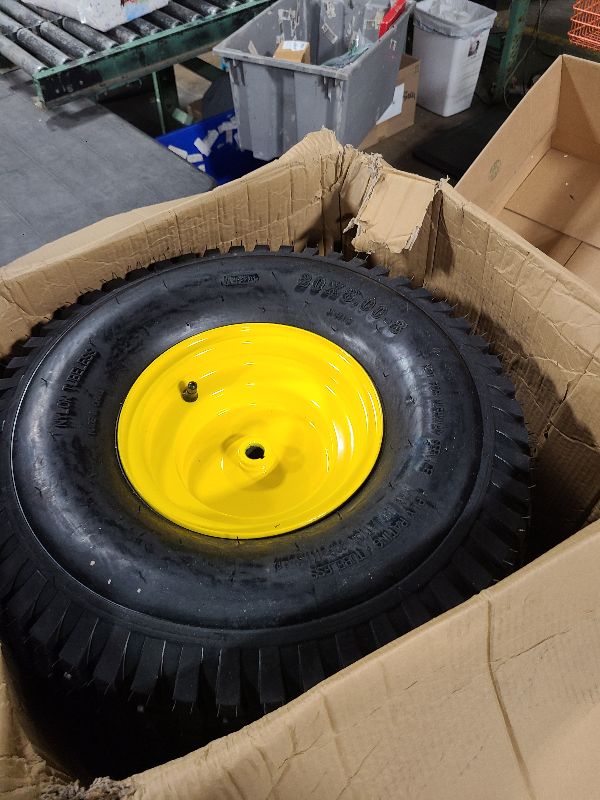 Photo 1 of (2-Pack) 20x8.00-8 Rear Tire and Wheel Assemblies - 4 Ply Tubeless Tire Compatible Replacement for Riding Lawn Mowers - 3/4" Borehole, 3.5" Offset Hub and 3/16" Keyway