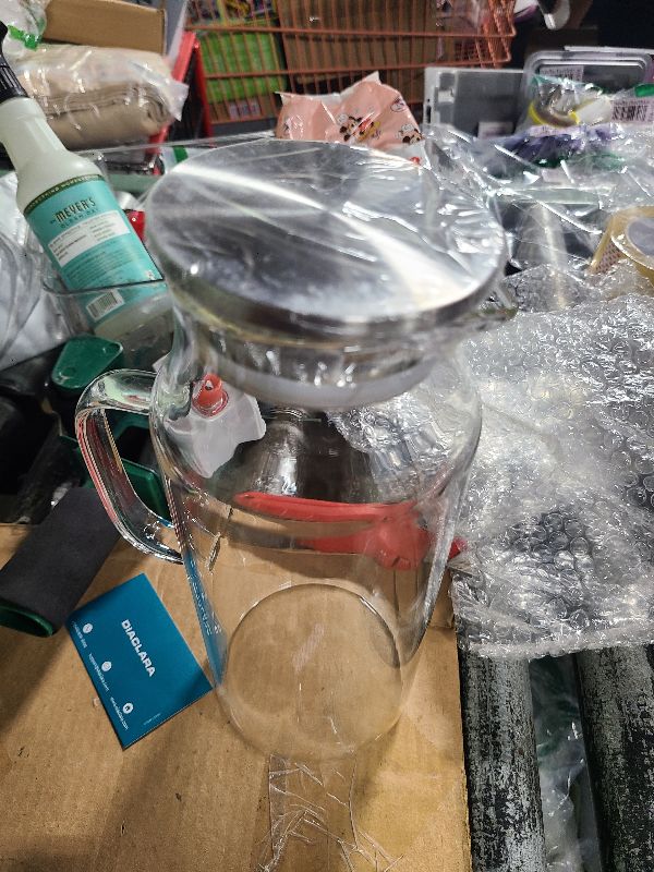 Photo 1 of 2 Liter 68 oz Glass Pitcher with Lid and Spout, Bivvclaz Glass Carafe for Hot/Cold Water, Large Iced Tea Pitcher for Coffee, Juice and Homemade Beverage
