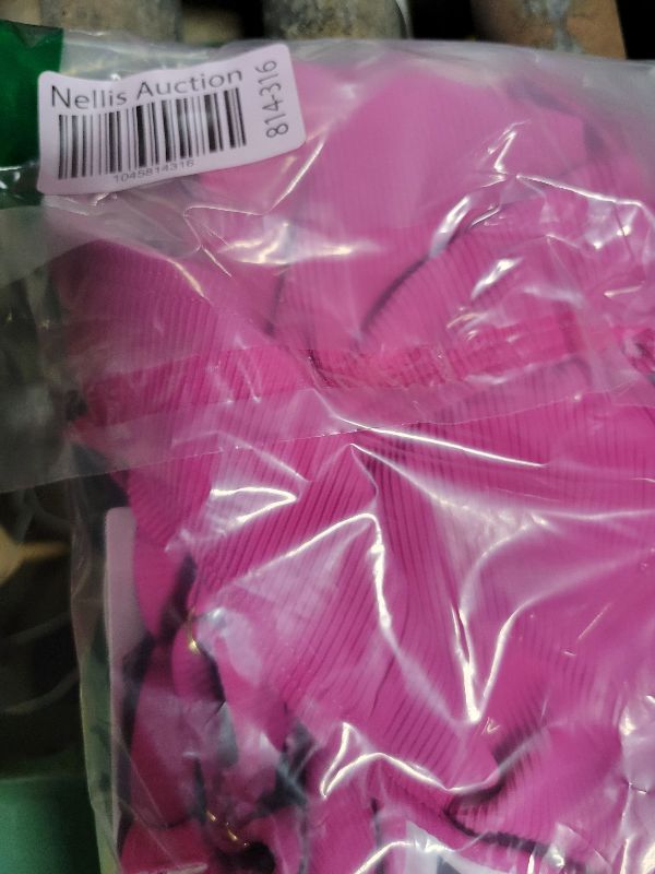 Photo 1 of Charmo Scallop Ribbed One Piece Bathing Suit Women Square Neck Retro Modest 1 Piece Swimsuits Magenta Pink S