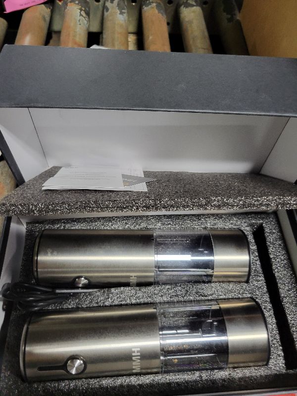Photo 1 of [Upgraded 66g Large Capacity] Electric Salt and Pepper Grinder Set of 2, Rechargeable with 6 Level Adjustable Coarseness, Stainless Steel Automatic Salt and Pepper Shakers Refillable with LED light