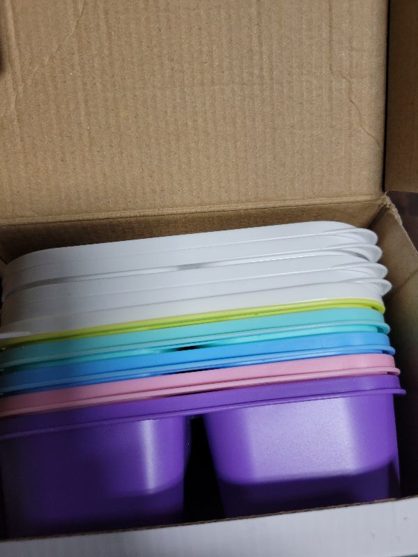 Photo 1 of 5 Pcs Bento Snack Containers, Reusable 4 Compartment Divided Food Storage Containers, Divided Lunchable Container for School, Work and Travel (5 Color)