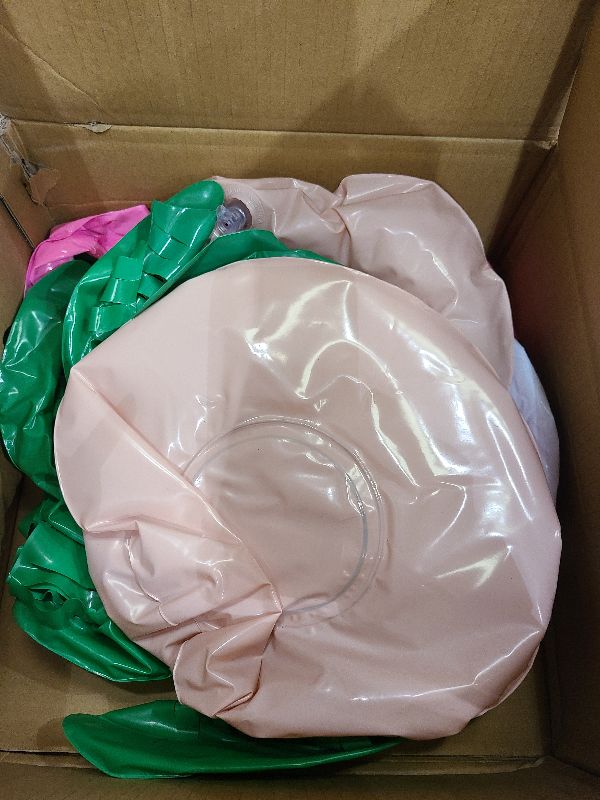 Photo 1 of 8 Pack Inflatable Luau Party Decorations Includes Inflatable Blow up Palm Trees Banana Beach Balls Flamingo Outdoor Hawaiian Summer Beach Decor PVC Material