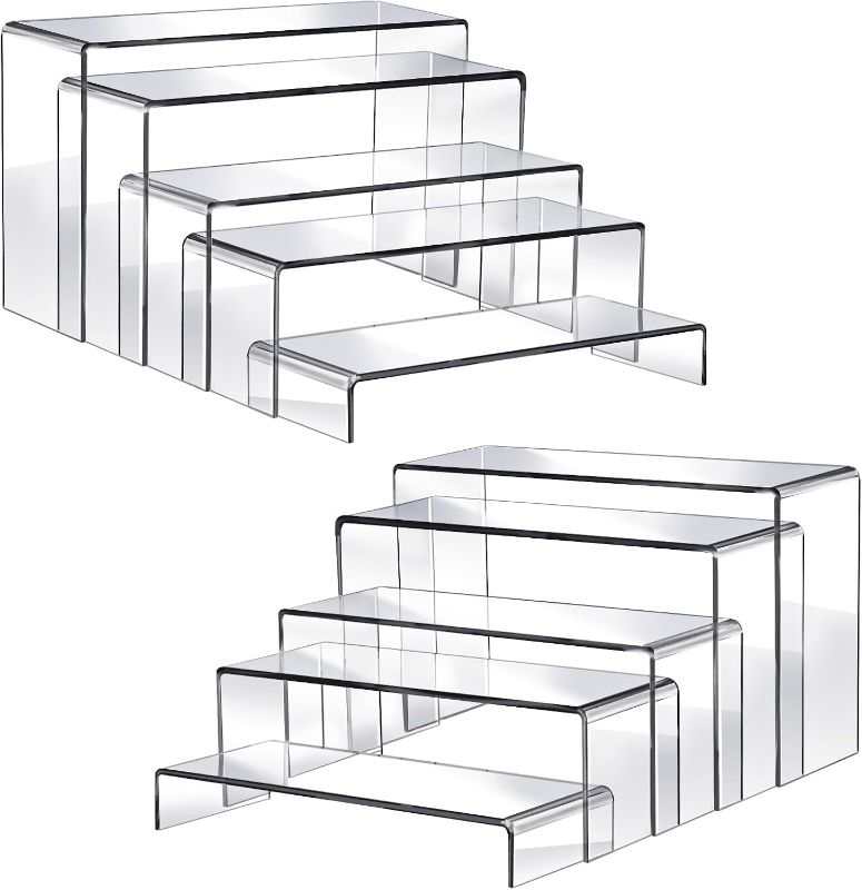 Photo 1 of  Fixwal 10pcs 2 Set Acrylic Risers for Display Clear Perfume Organizer Stands Acrylic Display Risers for Show Figures, Cupcake, Jewelry, Toys, Perfume and More (Large Size) 