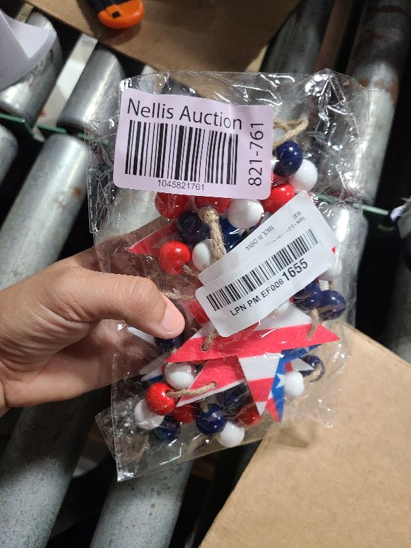 Photo 1 of 5.5 FT Patriotic Wooden Beads Garland, 4th of July American Flag Beaded Decor, Red White Blue Star-Shaped Farmhouse Banner for Veterans Day Independence Day Memorial Day Decorations, Fireplace, Wall