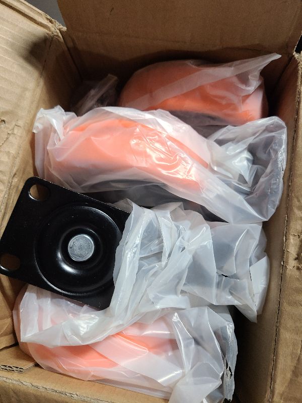 Photo 1 of 5-Inch Orange Heavy Duty Caster Wheels (Set of 4) - 2600Lbs Total Capacity, Polyurethane Noiseless Wheels for Carts, Furniture & Workbenches (Hardware Included)