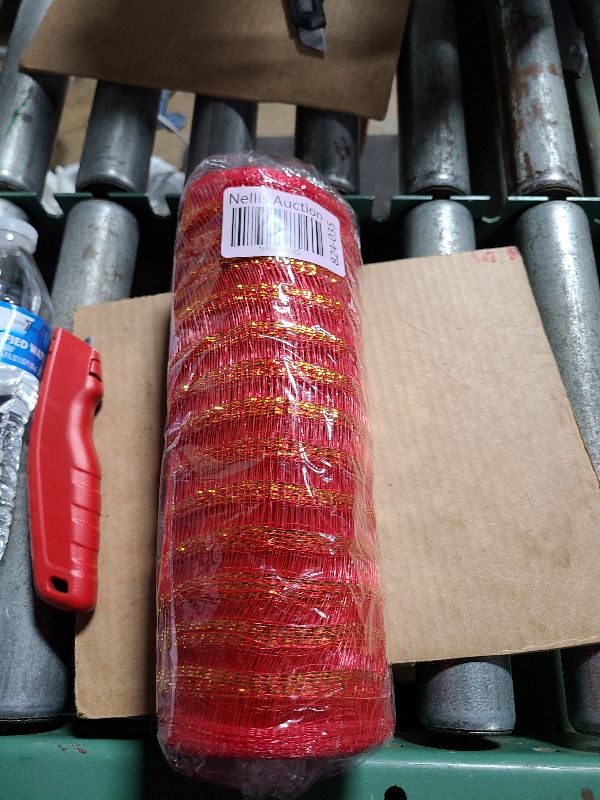 Photo 1 of 10 inch x 30 feet(10 Yards)-YYCRAFT Metallic Poly Mesh Ribbon(Red/Gold)