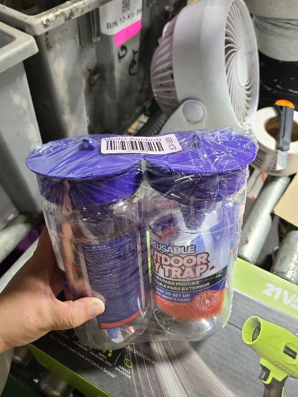 Photo 1 of 2 Fly Traps Outdoor Fly Trap for Patio with 4 Non-Toxic Dissolvable Bait Refills. Reusable Hanging Bug Catcher Killer for All Filth Flies for Outside Bug Control Yard Ranch. Hanging Chains Included