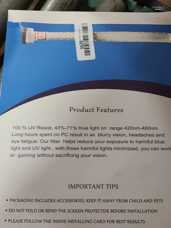 Photo 1 of 15.6" Laptop Screen Protector Blue Light Glare Filter Compatible with 15.6" HP/Dell/ASUS/Samsung/Lenovo/Acer/MSI/Razer Blade/LG Gram/SGIN 15.6 inch 16:9 Aspect Laptop, Eye Protection Blue Light Filter