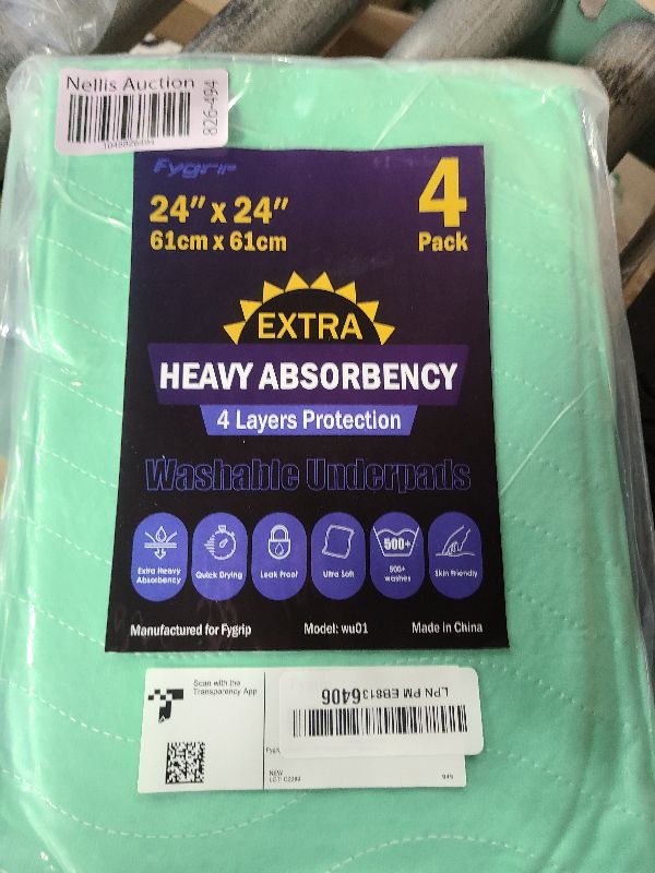 Photo 1 of 4 Pack 24” x 24” Extra Heavy Absorbency Washable Underpads, Waterproof Nursing Pads Incontinence Bed Pads, Reusable Washable Pee Pads for Dogs, Diaper Changing & Adults, Washable Puppy Pads