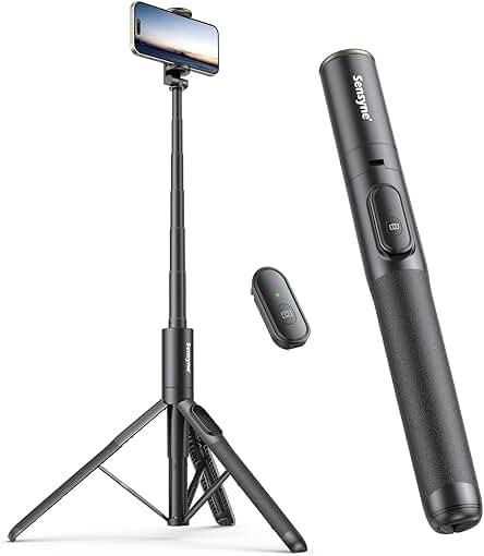 Photo 1 of  Sensyne Trípode para teléfono de 60 pulgadas, palo para selfies, trípode ligero todo en uno integrado con control remoto inalámbrico compatible con todos los teléfonos celulares para selfie/grabación 
