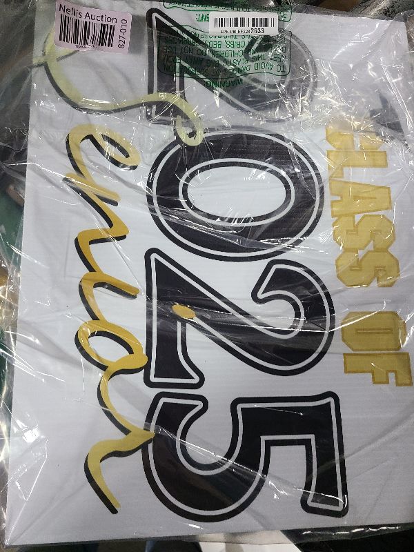 Photo 1 of 18x14 Class of 2025 Senior Yard Sign - Double Sided, White with Black and Gold Accents, Includes 15" H-Stake