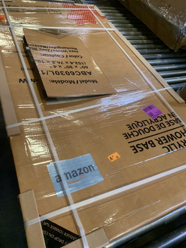 Photo 1 of CKB 60" L x 30" W Shower Base, Single Threshold, Left Drain with Slip Resistant Textured Surface, Marble White Acrylic Shower pan