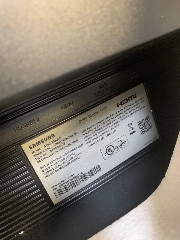 Photo 1 of **INCOMPLETE, NOT FUNCTIONING CORRECTLY** SAMSUNG 49" Odyssey G9 (G95C) Series DQHD 1000R Curved Gaming Monitor, 240Hz, 1ms(GtG), DisplayHDR 1000, AMD FreeSync Premium Pro, Eye Saver Mode, Auto Source Switch+, LS49CG950ENXZA, 2024