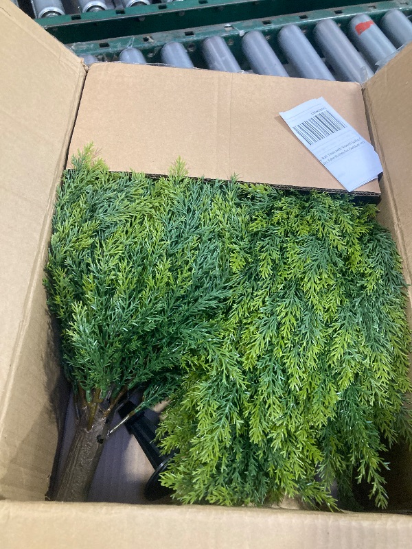 Photo 1 of 24.8" Artificial Cedar Topiary Ball Trees with Ground Spike, Set of 2 Faux Cypress Plants UV Resistant Artificial Pine Shrubs Fake Bushes for Outdoor Indoor Front Porch Garden