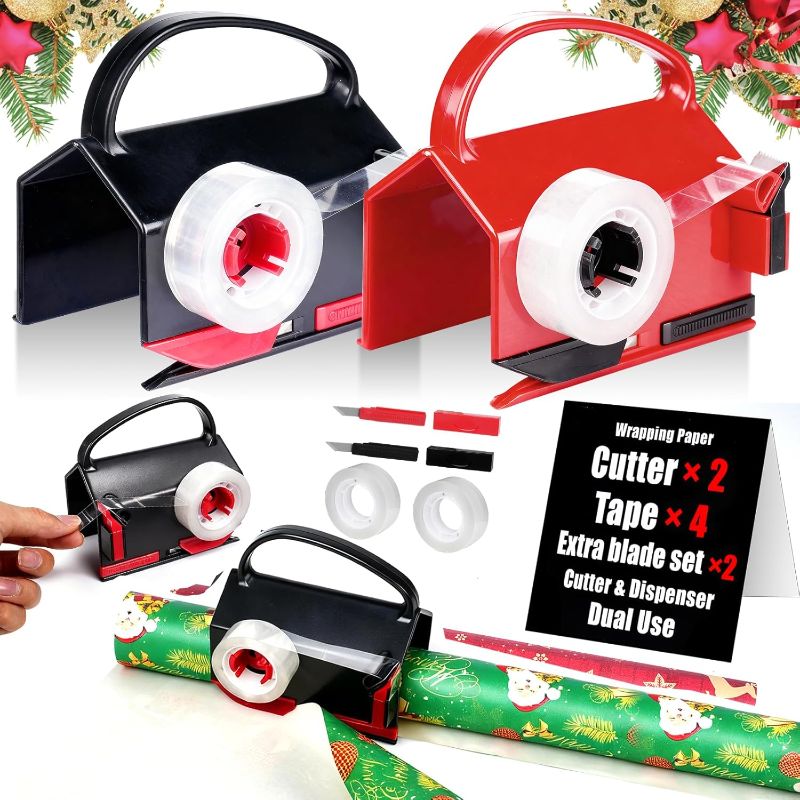 Photo 1 of 2-in-1 Wrapping Paper Cutter & Tape Dispenser, Gift Wrap Cutter Tool with 4 Tapes & Replaceable Blades, Fast Straight Cutting Tool for Birthday, Office, and Home Wrapping
