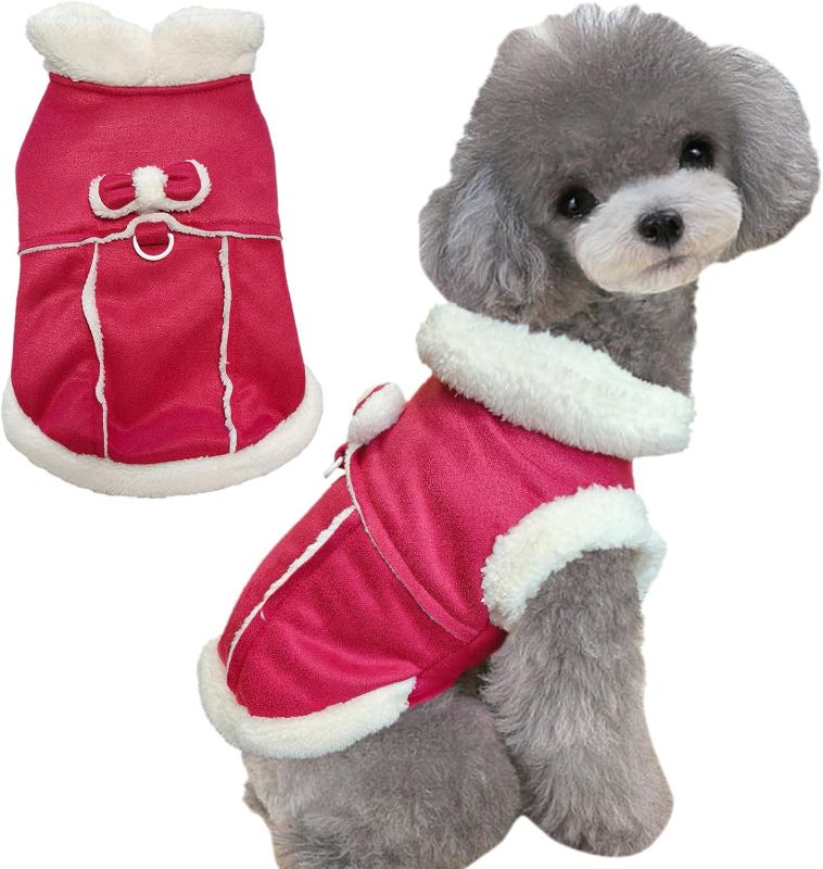 Photo 1 of Jecikelon Bowtie Dog Cold Weather Coat Fleece Lining Warm Pet Puppy Turtleneck Dogs Winter Clothes for Small Dogs with D-Ring (Red, Medium)