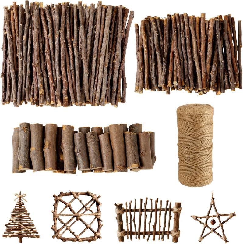 Photo 1 of 251 Pack Wooden Log Sticks for Crafts Kit 6 Inch and 4 inch Natural Twigs Sticks 0.8cm in Diameter Wood Log 164 Feet Jute Twine for DIY Rustic Home Decor Christmas Gift Making
