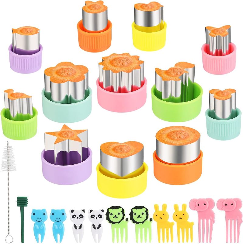 Photo 1 of 24 Pcs Vegetable Cutter Shapes Set, Cute Fruit Shape Cutters, Food Cutters for Kids Lunch, Cookie Stamps, Mini Cookie Cutters with Cartoon Animals Food Picks for Kids Baking and Lunchbox
