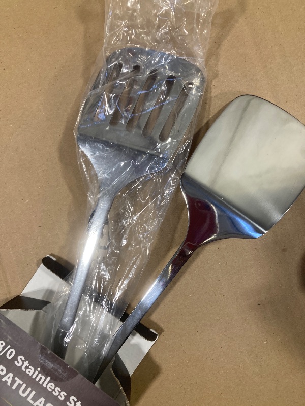 Photo 1 of 2 Pcs Stainless Steel Spatulas Set, Metal Spatula Solid & Slotted Turner, Heavy Duty Sturdy Spatula for Kitchen Use, High Heat Resistant Cooking Utensils for Fish Eggs Pancakes, Easy to Clean, Silver