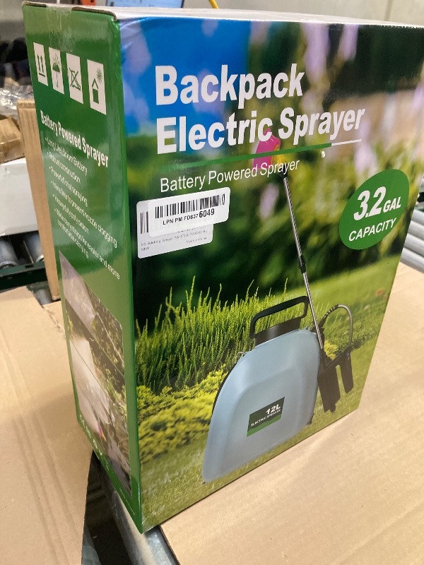 Photo 1 of 3.2 Gallon Battery Powered Backpack Sprayer, Upgraded Electric Back Pack Sprayer with 3 Spray Speed, Battery Indicator, Rechargeable Handle, 41" Telescopic Wand, 5 Mist Nozzles, for Lawn and Garden