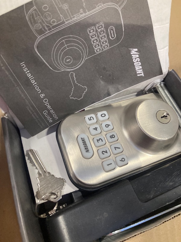 Photo 1 of MASOANT Keypad Deadbolt Lock Electronic Keyless Front Door Auto Lock Easy Installation Digital Code Anti-Peeping Password Weatherproofing Brushed Nickel