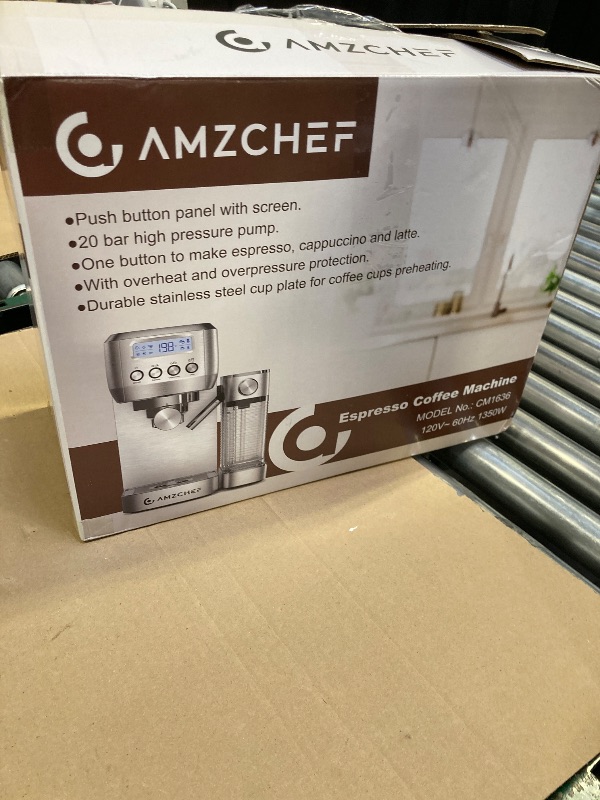 Photo 1 of AMZCHEF Espresso Machine with LCD Display, 20 Bar Cappuccino Machines with Automatic Milk Frother for Home Gifts, Latte Coffee Maker with Dual Wall & Filters, Stainless Steel Sliver