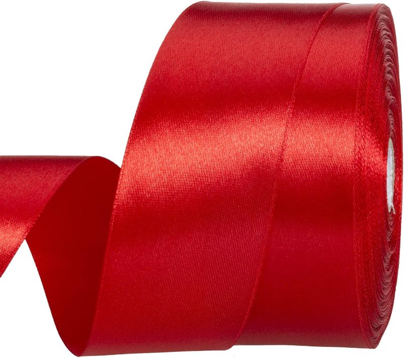 Photo 1 of 1 1/2 Inch Red Solid Satin Ribbon, 50 Yards Craft Fabric Ribbon for Gift Wrapping Floral Bouquets Wedding Party Decoration
