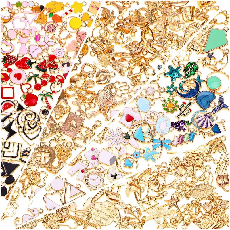 Photo 1 of 200Pcs Charms for Jewelry Making, Assorted Wholesale Mixed Bulk Metal Earring Bangle Charms for DIY Necklace Bracelet Jewelry Making and Crafting (Assorted Color)
