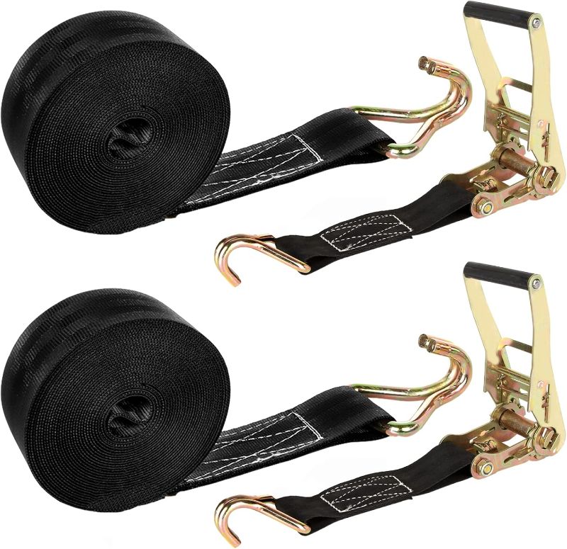 Photo 1 of 2 Pack 2 Inch Ratchet Straps Heavy Duty 20ft Tie Down Straps Ratchet with Double J Hook, 8000 LBS Break Strength, Cargo Ratchet Straps for Moving, Truck, Trailers, Motorcycles, Kayaks, Car Roof
