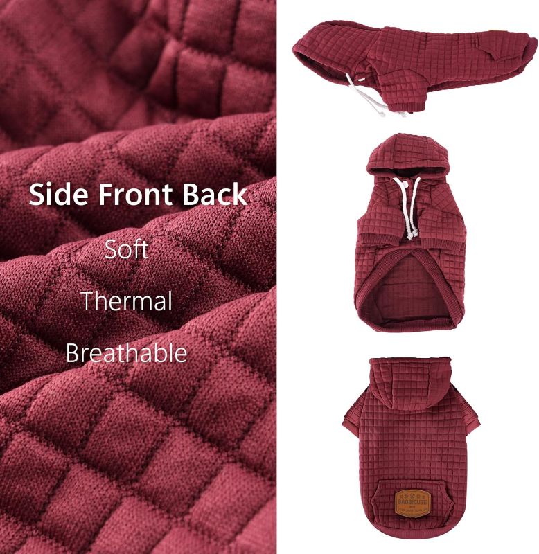 Photo 1 of  Dog Hoodie Sweaters for Small Medium Dogs Warm Dog Clothes for Large Dogs Soft Waffle-Like Laminated Sweatshirt Bulldog (Brown+Wine Red, M (Back: 15.5",Chest: 21.6", Neck: 13"))
