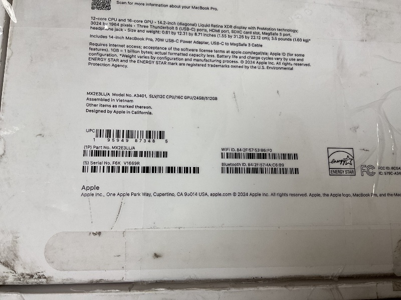 Photo 1 of LOCKED….SEE CLERK NOTES********** Apple 2024 MacBook Pro Laptop with M4 Pro, 12?core CPU, 16?core GPU: Built for Apple Intelligence, 14.2-inch Liquid Retina XDR Display, 24GB Unified Memory, 512GB SSD Storage; Silver
