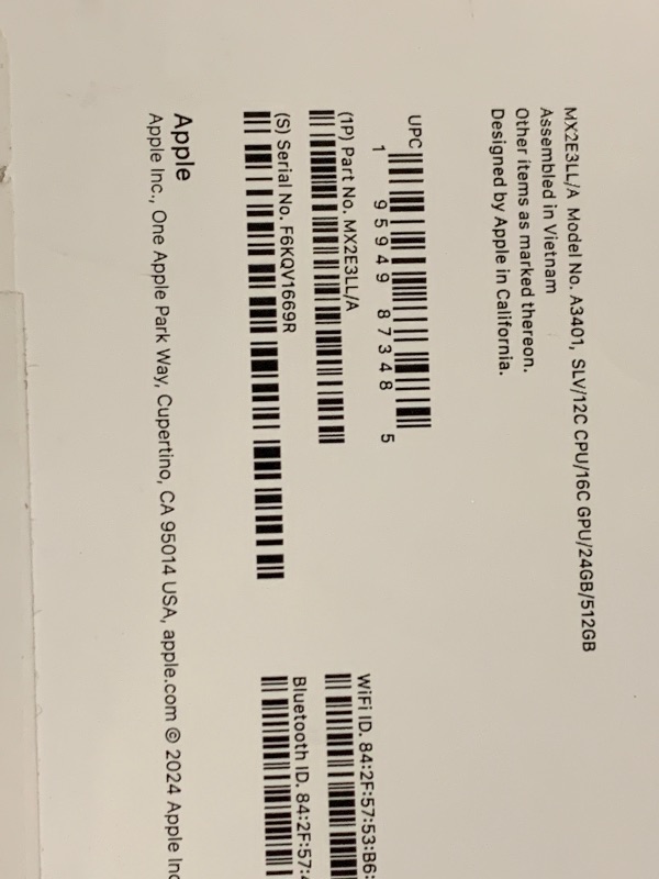 Photo 1 of SEE CLERK NOTES********** Apple 2024 MacBook Pro Laptop with M4 Pro, 12?core CPU, 16?core GPU: Built for Apple Intelligence, 14.2-inch Liquid Retina XDR Display, 24GB Unified Memory, 512GB SSD Storage; Silver