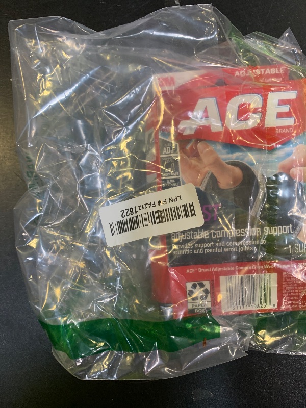 Photo 1 of ACE Brand Adjustable Compression Wrist Support, Moderate Support for Weak, Sore or Injured Joints, Wrist Support Conforms to Wrist, One Size Fits Most