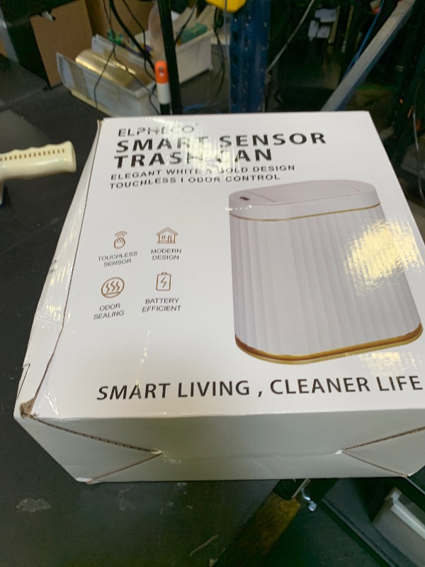 Photo 1 of ELPHECO Bathroom Trash Can with Lid Butterfly, Motion Sensor Trash Can Bathroom Decor Automatic Garbage Can Wastebasket Bathroom Accessories, Kitchen, Living Room, Office, White Gold