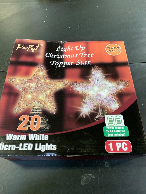 Photo 1 of 11.8'' Light-up Christmas Tree Topper Star, 20 Warm White LED Lights with Sparkling Yarn, Xmas Tree Top Decoration (Golden)