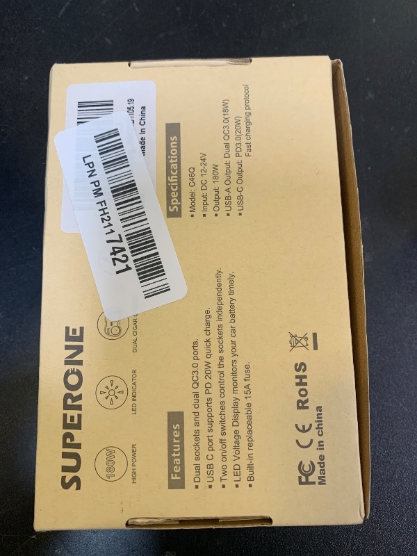 Photo 1 of [2025 Upgraded] Cigarette Lighter Splitter, SUPERONE 180W 2-Socket Cigarette Lighter Adapter with Dual QC3.0 and 20W PD USB C Car Charger Splitter for GPS/Dash Cam/Laptop/iPad/iPhone 17/16/15/14/13/12
