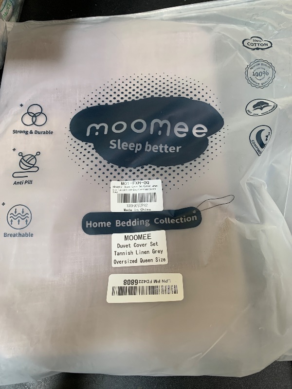 Photo 1 of MooMee Bedding Duvet Cover Set 100% Washed Cotton Linen Like Textured Breathable Durable Soft Comfy (Heathered Tannish Linen Grey, Oversized Queen 98"x98")