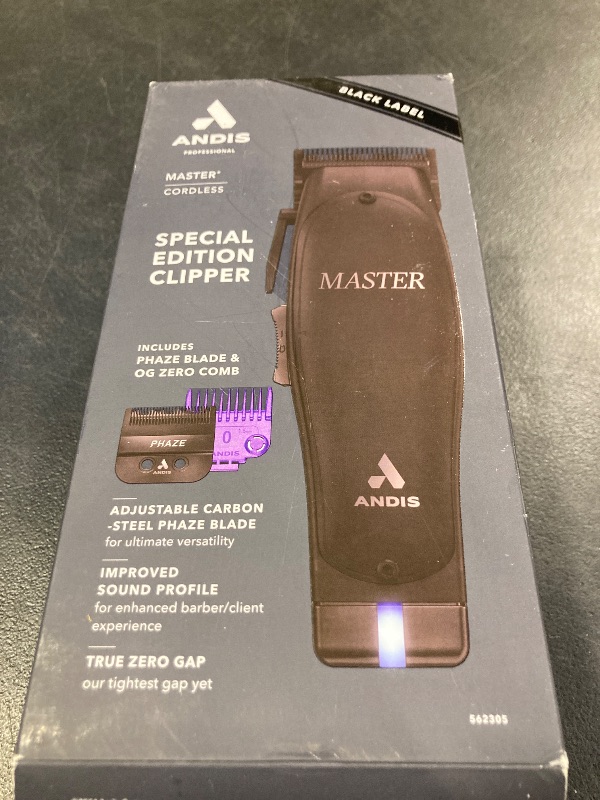 Photo 1 of Andis Black Label MLC Professional Master Cordless Lithium-Ion Hair Clipper, Adjustable Carbon Steel Blade for Close Cutting, Black