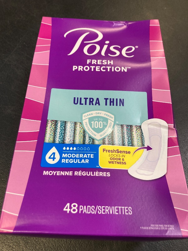 Photo 1 of *48 COUNT** Poise Ultra Thin Incontinence Pads & Postpartum Pads for Bladder Leaks, 4 Drop Moderate Absorbency, Regular Length, 48 Count, Packaging May Vary