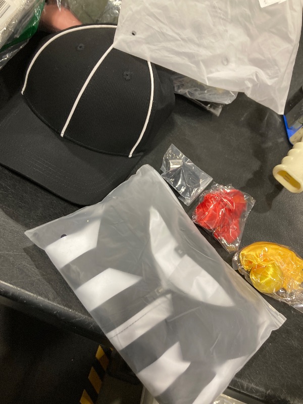 Photo 1 of 5 Pcs Men's Referee Costume Kit White and Black Stripe Referee Shirt Womens Official Referee Hat Stainless Whistle Yellow Red Penaltys Flag for Football Soccer Halloween M