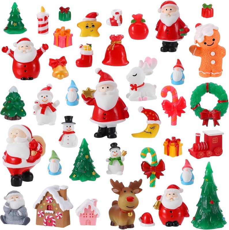 Photo 1 of 39PCS Christmas Miniature Figurines, Mini Resin Figurines to Hide Small Resin Santa Claus Snowman Xmas Trees Animals for Xmas Goodie Bag Mini Presents for Crafts